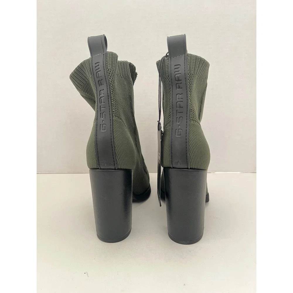 G-Star RAW Rackam Sock Boots Green Knit Front Zip Block Heel Ankle Boots NEW